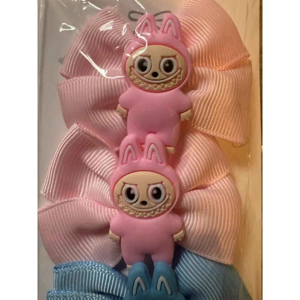 Monster Fashion Colorful Pink Blue Hair Bow Cute Pink Hair Clip for Girls 4 PC